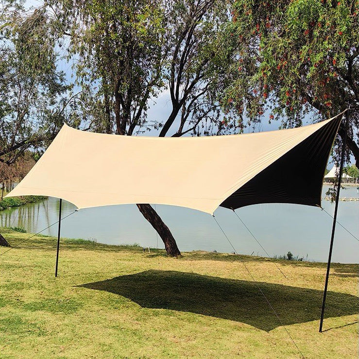 Canopy Tent Outdoor Camping Hexagonal Black Coated Silver Tarp Awning Camping Picnic Equipment Large Size Canopy