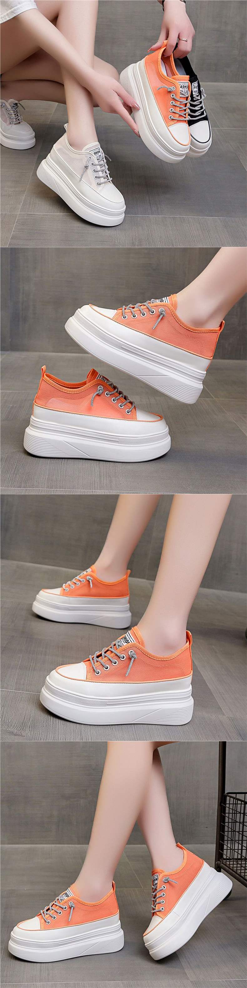 Thick-soled inner height-increasing white sneakers for women with breathable mesh2025Summer New All-Matching8cm Small Size Casual Platform Shoes