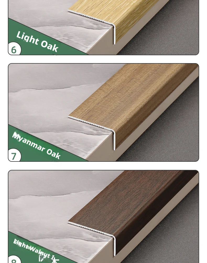 Aluminum alloy wood grain L Wooden flooring trim edge strip corner protector7Right-angle edge trim with buckle strips for threshold decoration