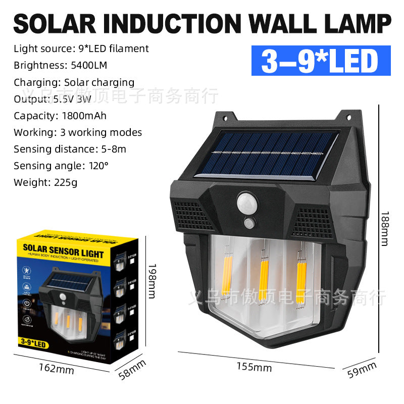 New Solar Light Outdoor Garden Light Human Body Sensing Tungsten Wall Light Garden Villa Street Light Waterproof