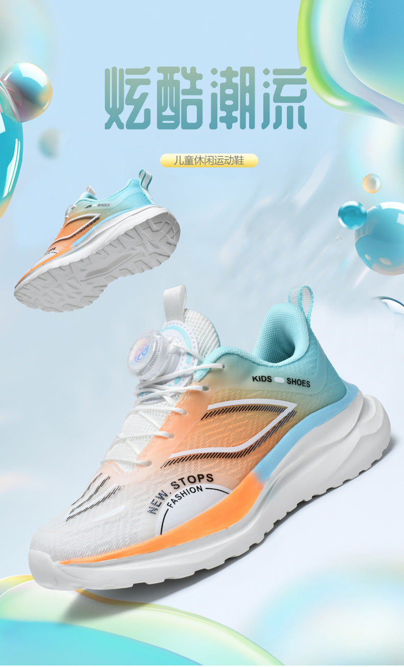 Spring and Summer New Children's Comfortable Breathable Button Running Shoes Fashionable Casual Kids Shoes Non-Slip Wear-Resistant Boys' Sports Shoes