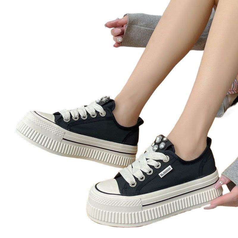 Korean style mesh breathable thick-soled white sneakers for women2025Summer new thin versatile rhinestone sports casual sneakers