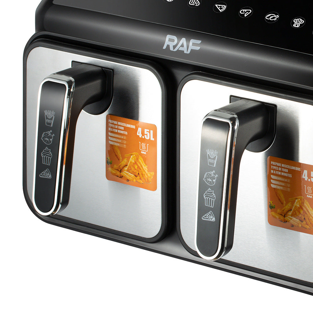 RAF European Standard Dual Compartment Large Capacity Multifunctional Dual Pot Dual Basket Air Fryer Smart Touchscreen Oil-Free