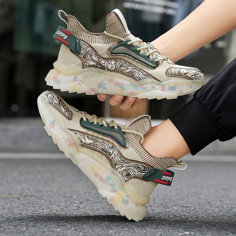 Men's Sports Shoes Autumn Non-Slip Wear-Resistant Running Shoes Versatile Youth Flyknit Breathable Mesh Shoes Retro Trendy Shoes