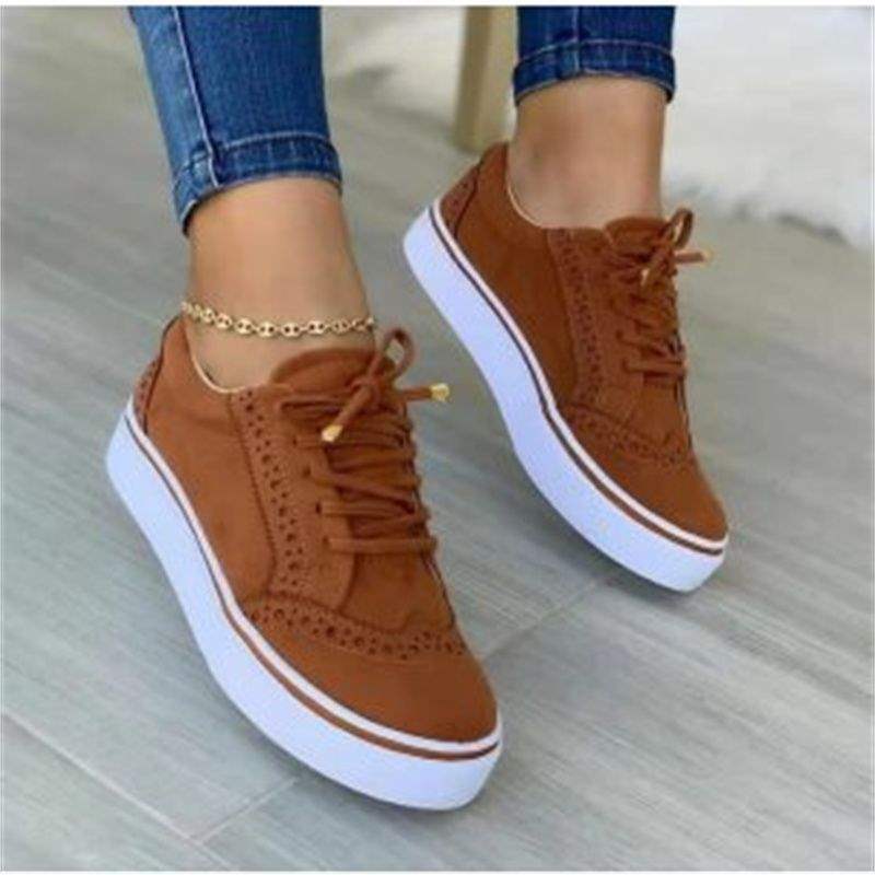 plus Size2025Autumn New Lace-up Casual Women's Shoes Round Toe Flat Solid Color Women's Shoes