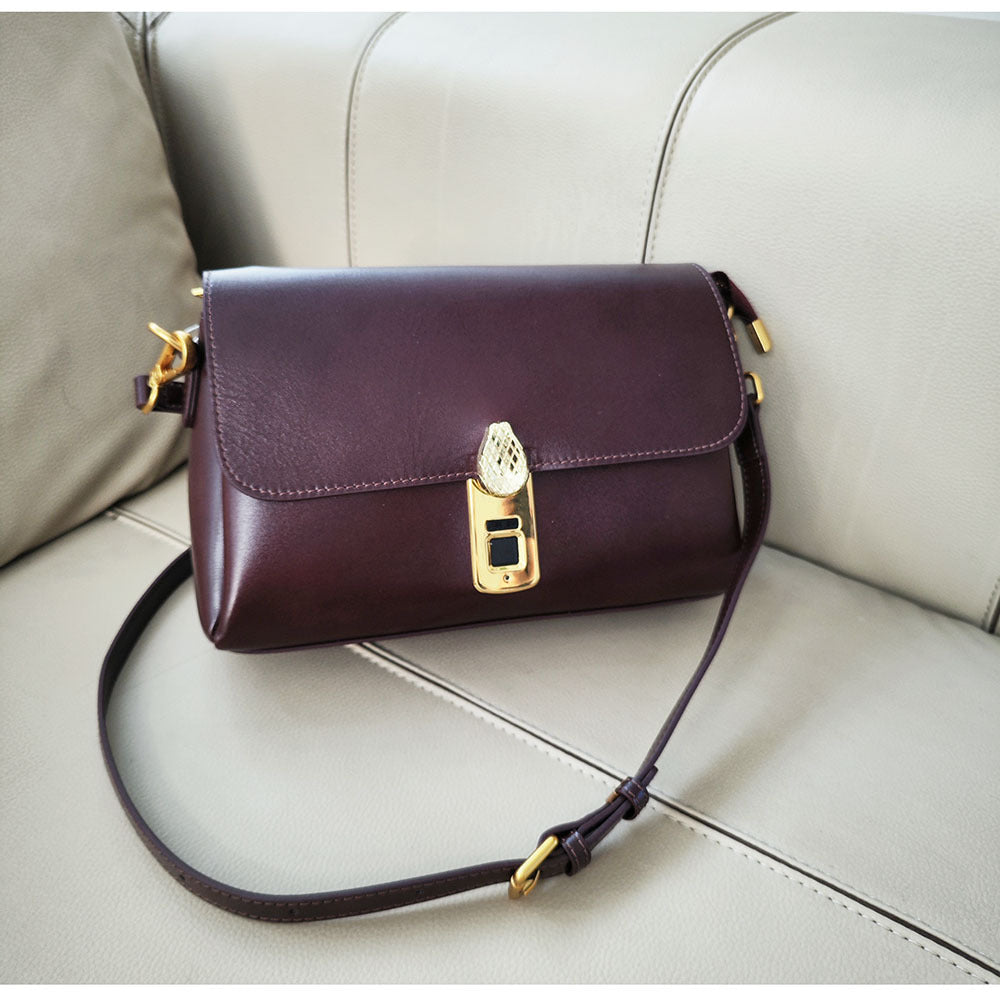 Fingerprint Unlock Bag Niche Genuine Leather Women's Bag High-end Flocked Top Layer Cowhide Single Shoulder Crossbody Commuter Underarm Bag