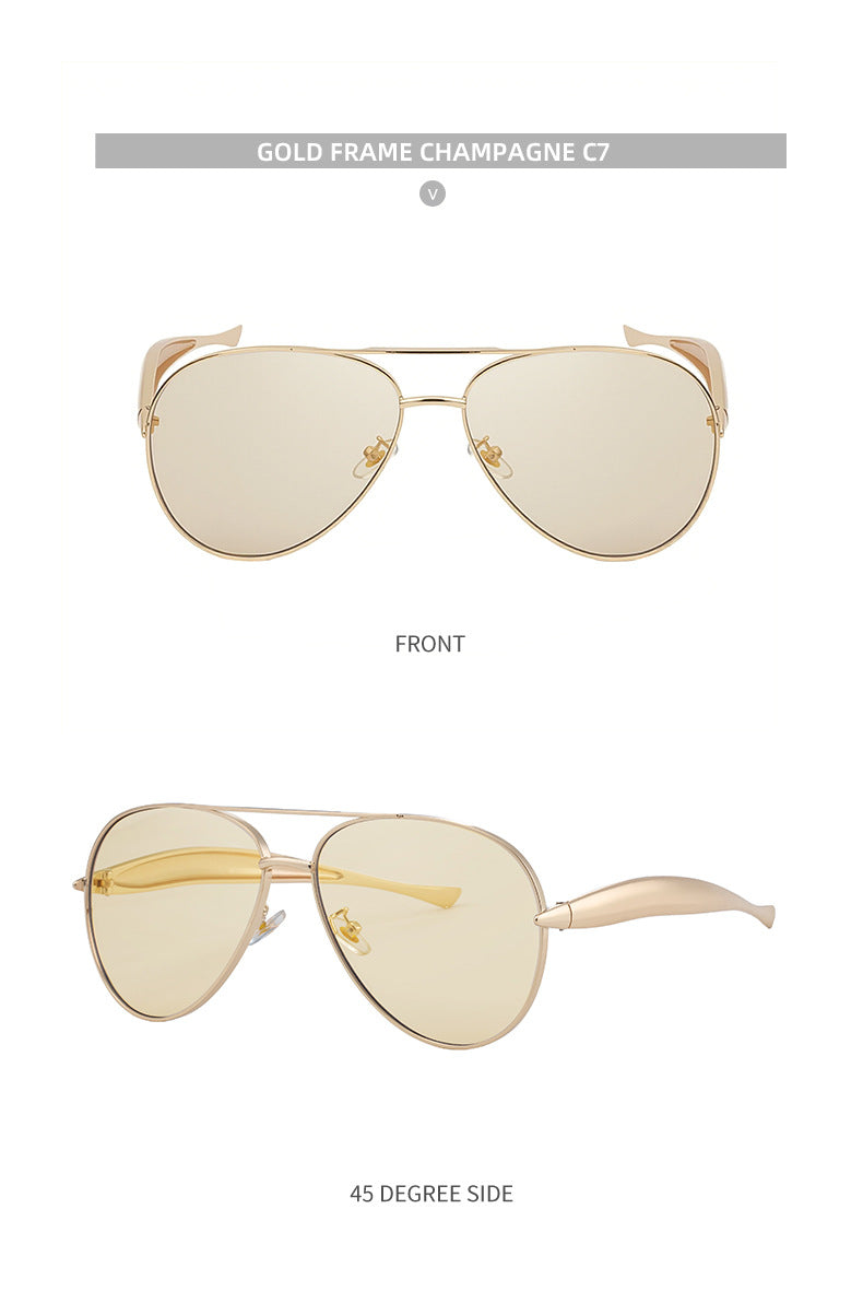 Toad-shaped Metal Sunglasses2025New Retro Plain Sunglasses High-End Feel Women Street Style Trendy Sunglasses