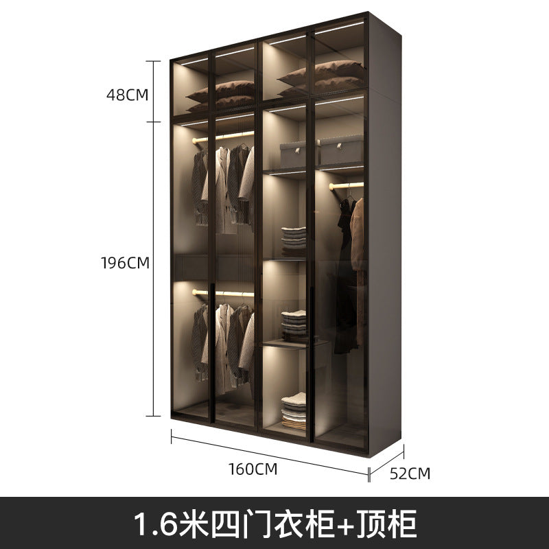 Modern Minimalist Wardrobe for Home Bedroom Cloakroom Glass Door Wardrobe Combination Small Apartment Wardrobe Light Luxury Free Shipping