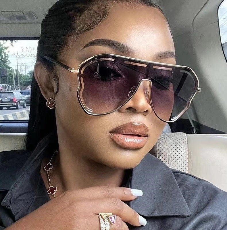 European and American Fashion Large Frame Sunglasses for Women, High-End Unique One-Piece Sunglasses, Trendy Wholesale sunglasses