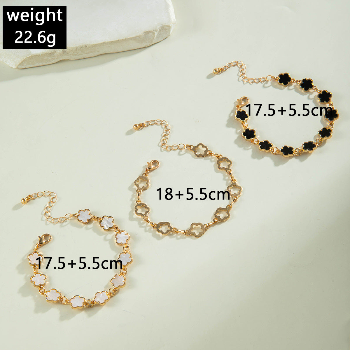 European and American Fashion Alloy Inlaid Diamond Five-Leaf Clover Bracelet Jewelry Three-Piece Set Simple Geometric Smooth Bracelet Wholesale