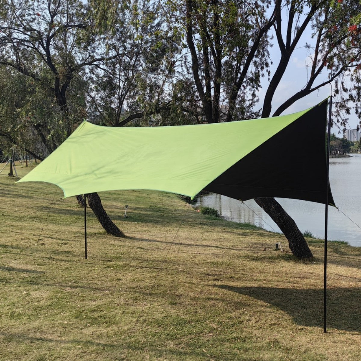 Outdoor Camping Canopy Portable Foldable Camping Gear Rainproof Sunproof Awning Black Coating Sunshade Travel Gear