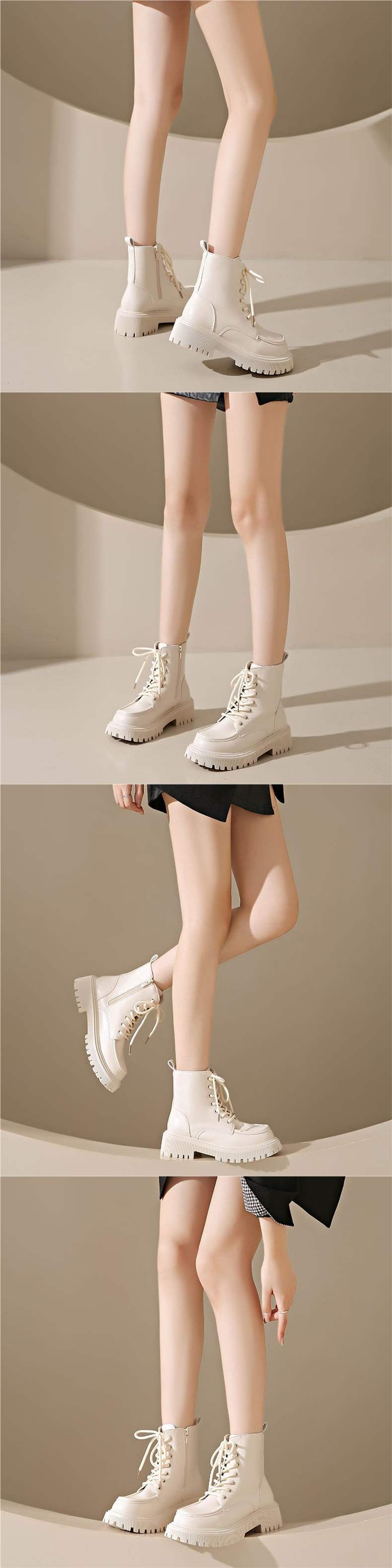 Versatile Thick-Soled Martin Boots for Women with Skirts2025Autumn New British Style Lace-up Motorcycle Ankle Boots Huiran