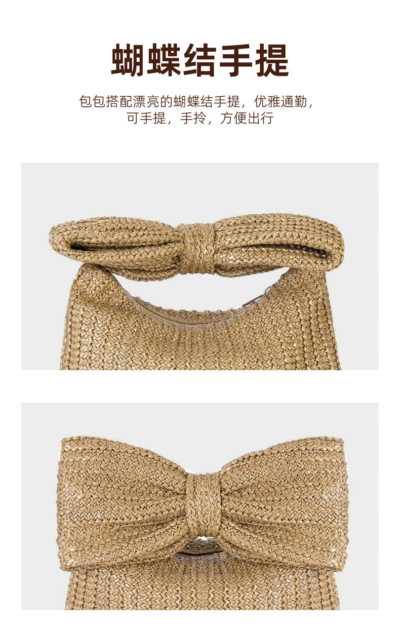 Colorful Woven Bow Bag for Women, European and American Fashion Women's Bag, Straw Bag for Women, Wholesale Versatile Fashion Clutch Bag