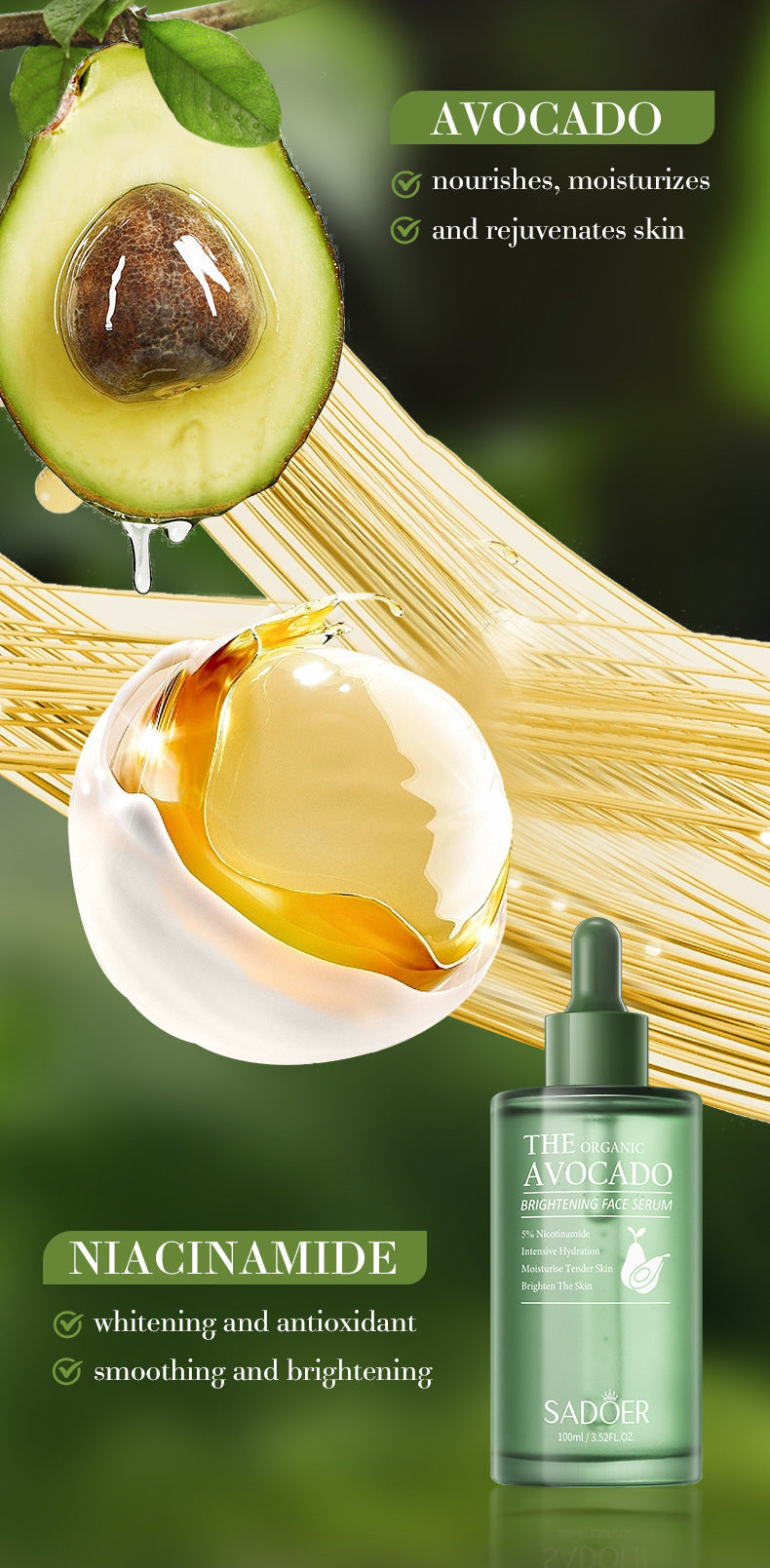 Avocado Niacinamide Brightening Essence SADOER Moisturizing Essence Cross-Border Wholesale