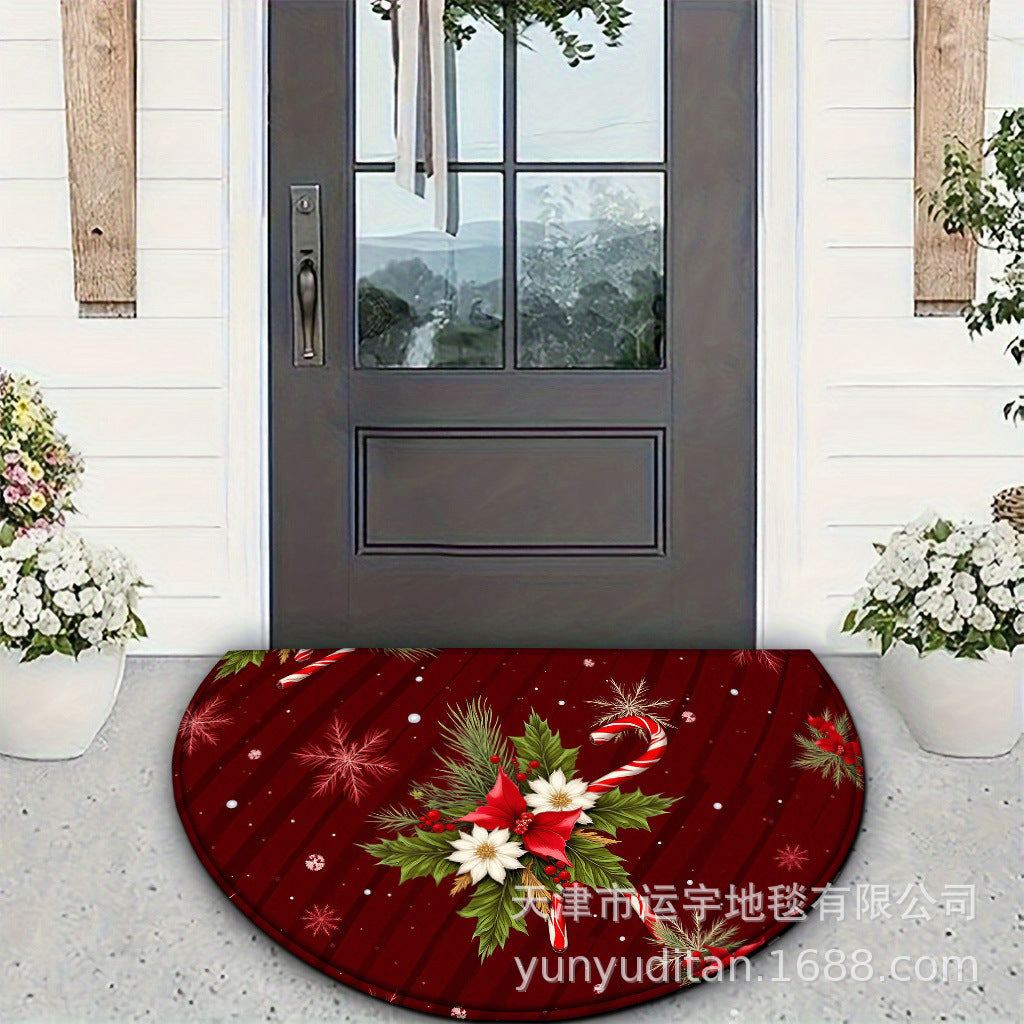 Christmas Decorative Doormat Crystal Velvet Non-Slip Door Mat Festive Atmosphere Entrance Door Mat Outdoor Dust Removal Mat