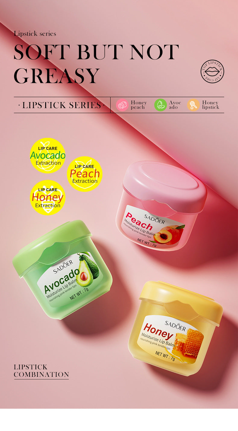 Full English Lip Balm SADOER Honey Hydrating Avocado Anti-Dry Crack Peach Lip Mask  Wholesale