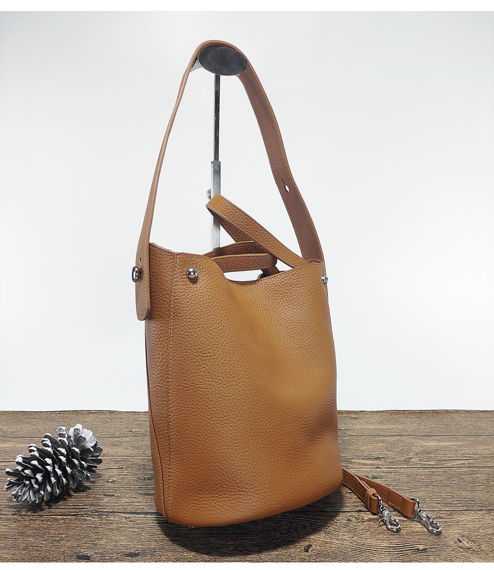 Guangzhou Genuine Leather Women's Bag Large Capacity Tote Bag Top Layer Cowhide Bucket Bag Handheld Shoulder Crossbody Bag Trendy