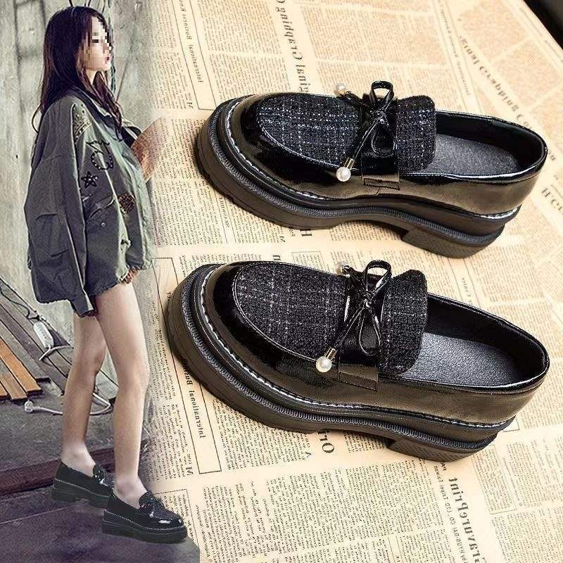 Platform Loafers2025Spring and Autumn New Style Women's Single Shoes Retro British Style Small Leather Shoes Women's Wedge Lazy Shoes