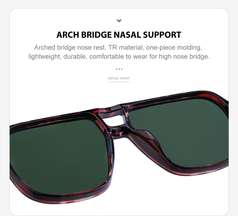 European and American Retro Double Bridge Sunglasses for Men, Large Frame Driving Sunglasses, Men's Outdoor Hiking Sun Protection Glasses shades