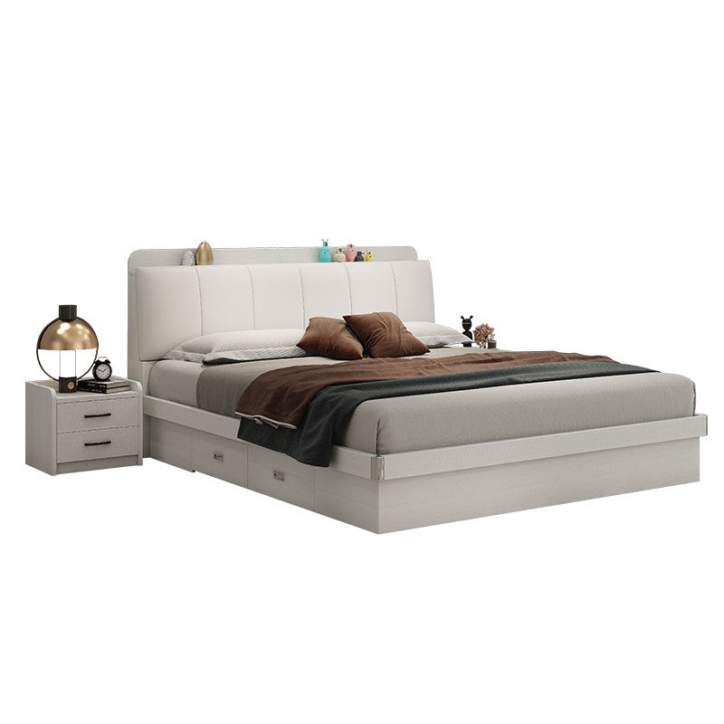 Modern Simple Light Luxury Master Bedroom Bed Set Wedding Bed1.5Rice1.8Double White Leather Soft Cover High Box Storage Bed