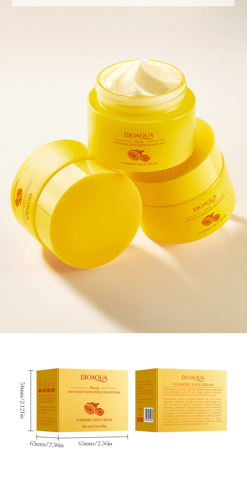 BIOAOUA Turmeric Antioxidant Moisturizing Cream Moisturizing skin nourishing cream  foreign trade wholesale