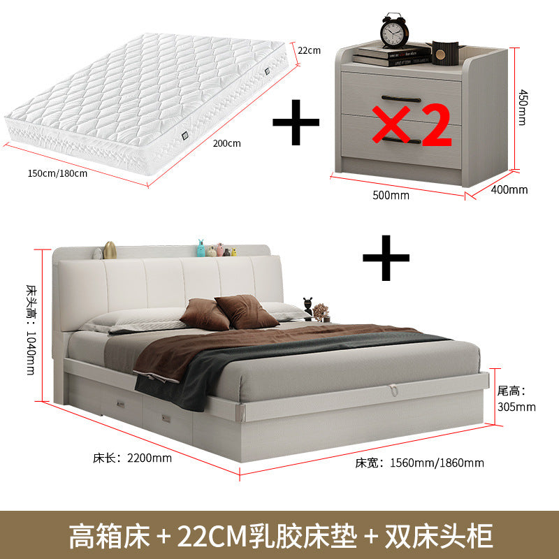 Light Luxury Master Bedroom Bed Matching Wedding Bed1.5Rice1.8Double White Leather Soft Bag High Box Storage Bed High Box Storage