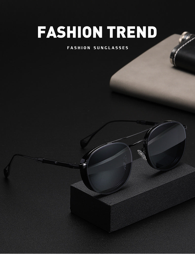 European and American Retro Oval Frame Sunglasses for Men, Side Wrap Small Frame Sunglasses for Women, Trendy Glasses Wholesale shades