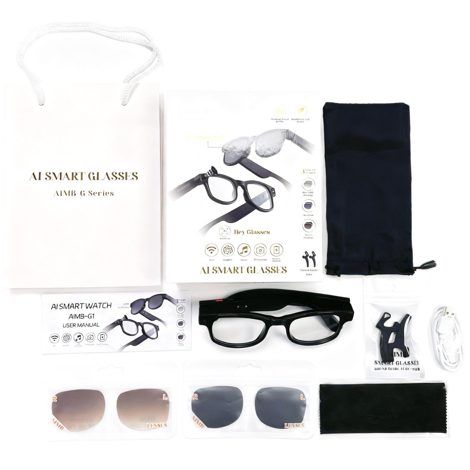 AIMB-G1Smart Glasses800100 Megapixel Camera Ai Simultaneous Translation Recognition1200P Video Recording Audio Recording