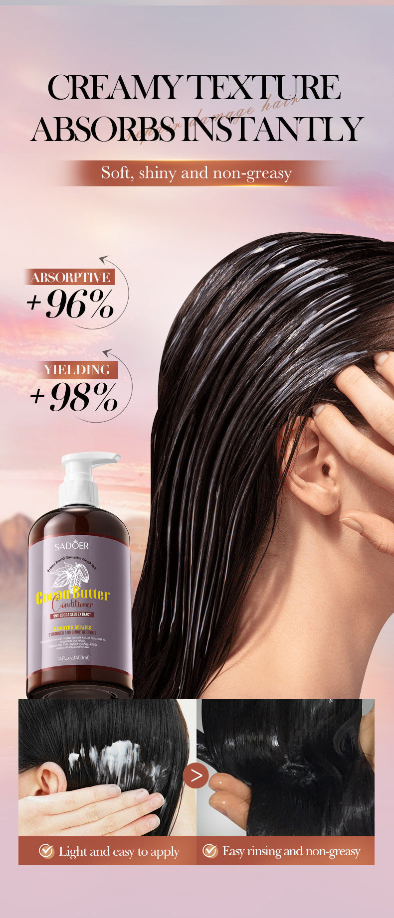 Cocoa Oil Smooth Conditioner SADOER Repair and Nourish Hair Conditioner Cross-Border Wholesale