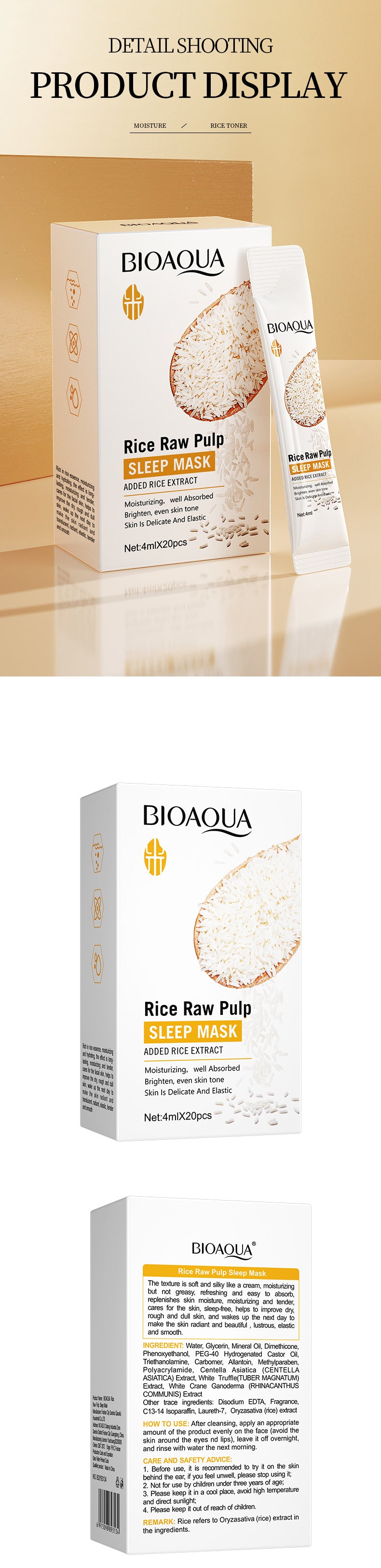 Full English Rice Skincare Set BIOAOUA Rice Puree Series Six-Piece Set Box  Wholesale