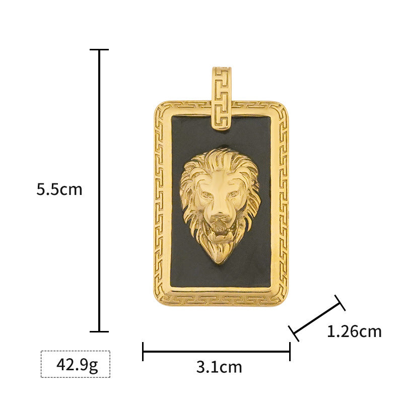 European and American Fashion Men's Stainless Steel Lion Head Pendant Personality Retro Epoxy Titanium Steel Electroplated gold Pendant Jewelry