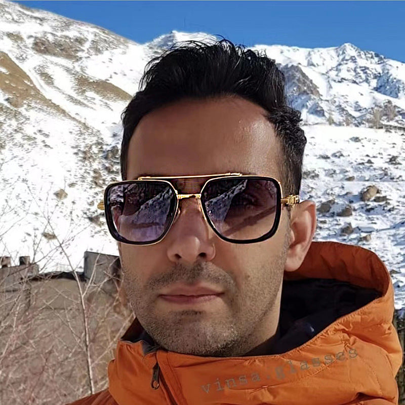 Vintage Double Bridge Square Frame Men's Sunglasses Outdoor Hiking Trendy Sunglasses Sun Protection Glasses Wholesale shades