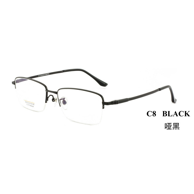 Men's Half Titanium Frame Business Commuting Titanium Men's Business Glasses Frame Metal Frame Non-Prescription Glasses Light Luxury Style Large Frame
