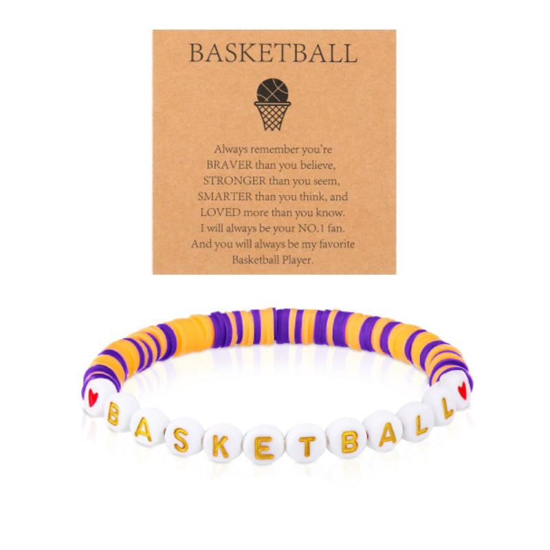 BASKETBALL Letter Soft Clay Bracelet Men's Gift Acrylic Beaded Basketball Sports Letter Soft Clay Bracelet