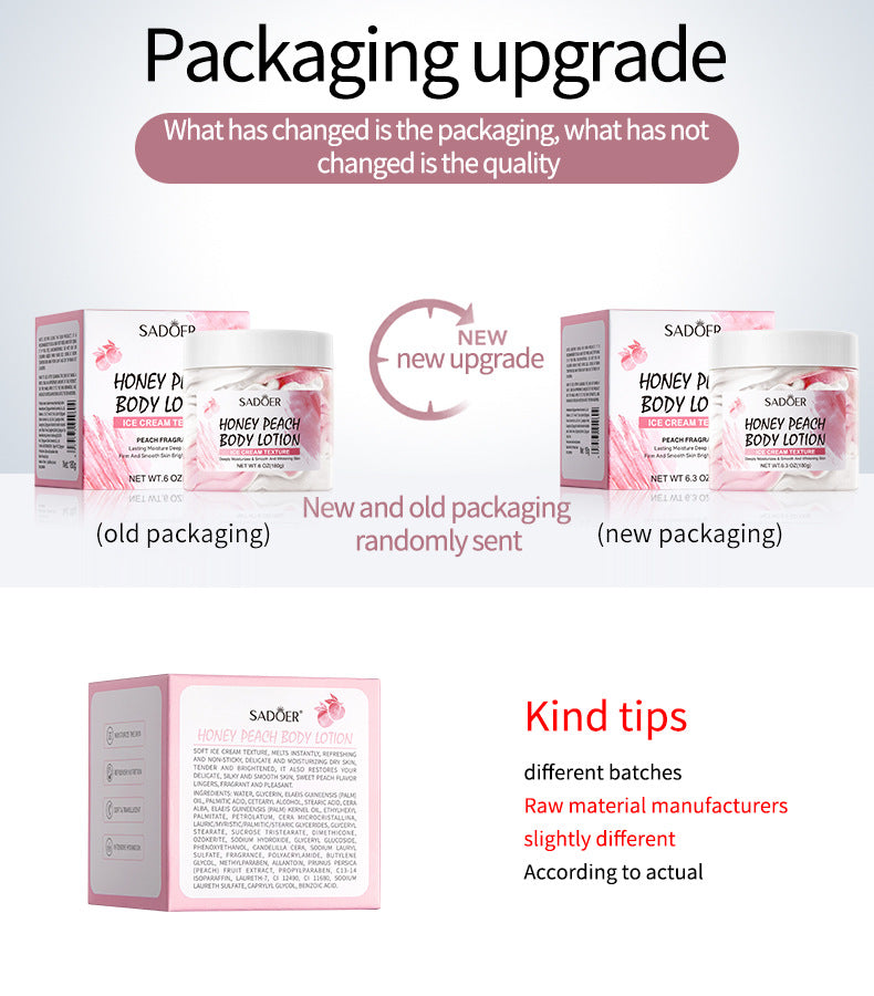 Full English Peach Ice Cream Body Lotion SADOER Moisturizing and Hydrating Body Lotion  Wholesale
