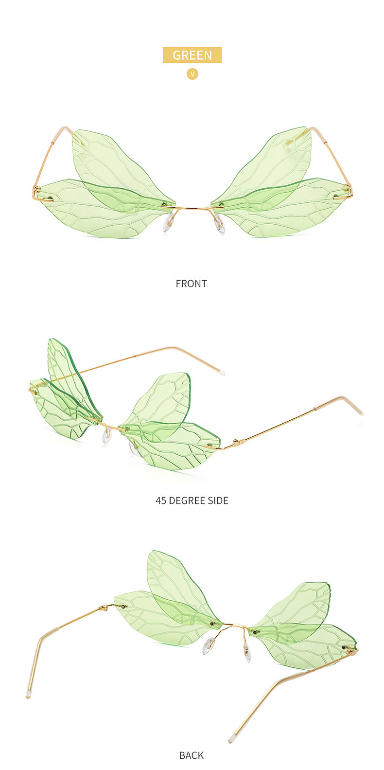 Dragonfly Sunglasses for Women, Stylish Wing Design, Fashionable Double Lens Party Dance Frameless Sunglasses