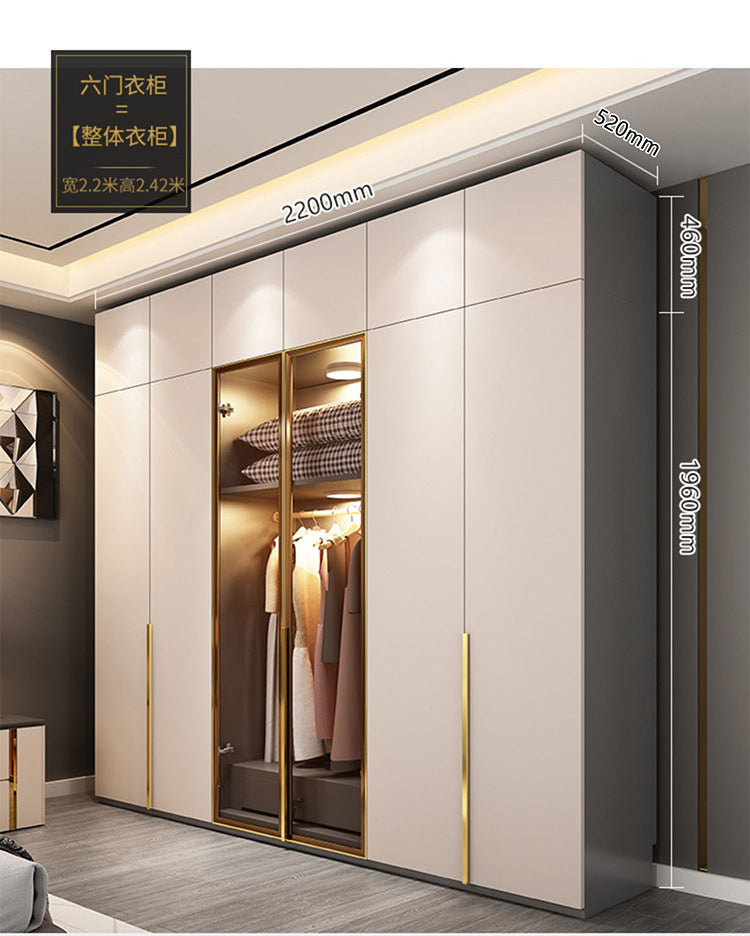 Light Luxury Glass Door Wardrobe Modern Home Bedroom Cloakroom Custom Processing Assembly Wardrobe Storage Large Wardrobe
