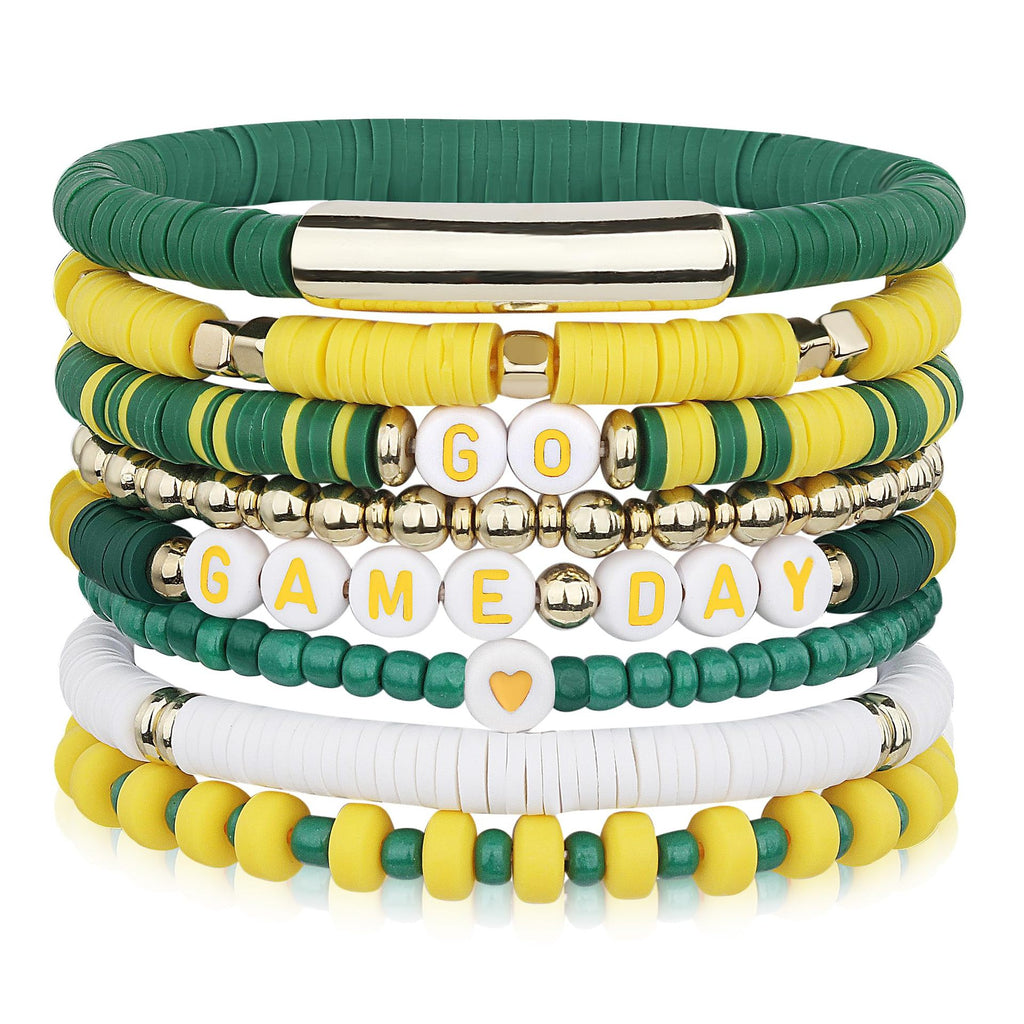 Game Day Soft Clay Bracelet Set Multi-layer Stackable Elastic Bracelet Super Bowl Game Day Football Bracelet