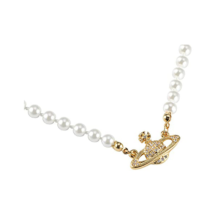 Hot Selling Pearl Necklace Women's Accessories High-end Necklace Sparkling Diamond Pendant Retro Hong Kong Style Collarbone Necklace