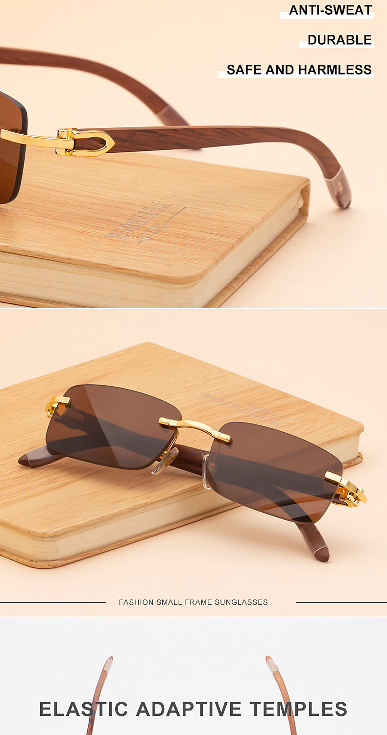 Fashion Sunglasses for Men Frameless Wooden Leg Slingshot Sunglasses Men Trendy Wooden Optical Frame sunglasses