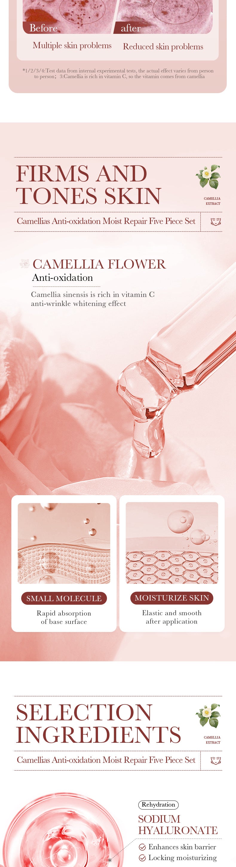 Full English Camellia Five-piece Set BIOAOUA Hydrating and Moisturizing Skincare Set  Wholesale