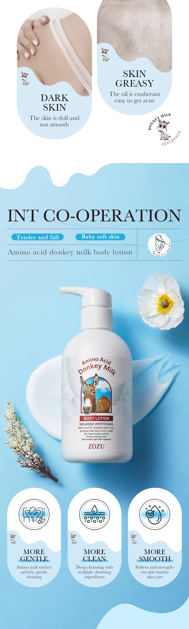 Donkey Milk Body Lotion256gZOZU Amino Acid Moisturizing Refreshing Body Lotion Cross-Border Wholesale