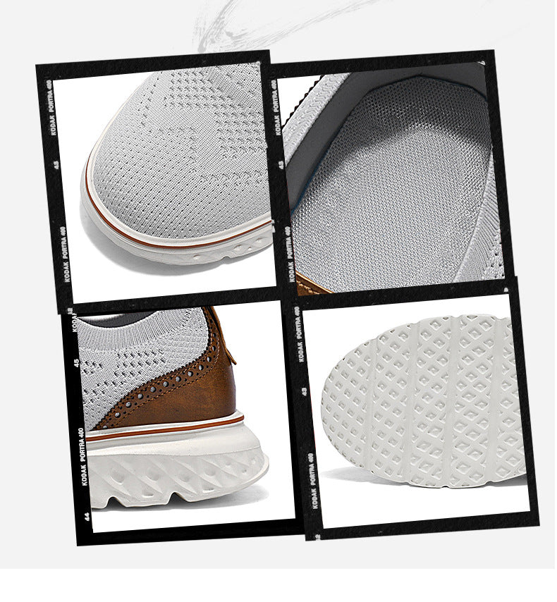 Large Size Casual Men's Shoes Fashionable Lightweight Loafers Men's Flyknit Hollow Breathable Running Sports Shoes