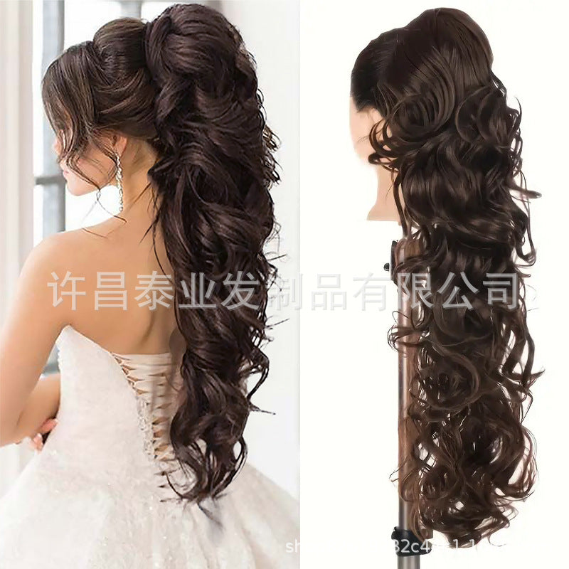 Amazon Cross-Border Trade Wig Ponytail for Women70cm Long Curly Hair Multi-layer Big Wave Claw Clip Ponytail Synthetic Braids