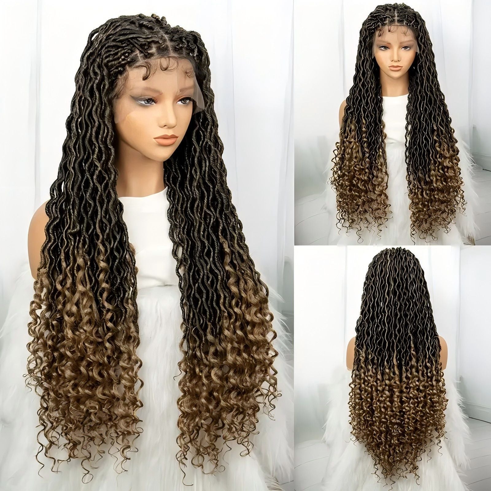 European and American African Full Lace Synthetic Fiber Curved Top and Bottom Hand-Crocheted Lace Headpiece Faux Locs Wig Full Lace Wig