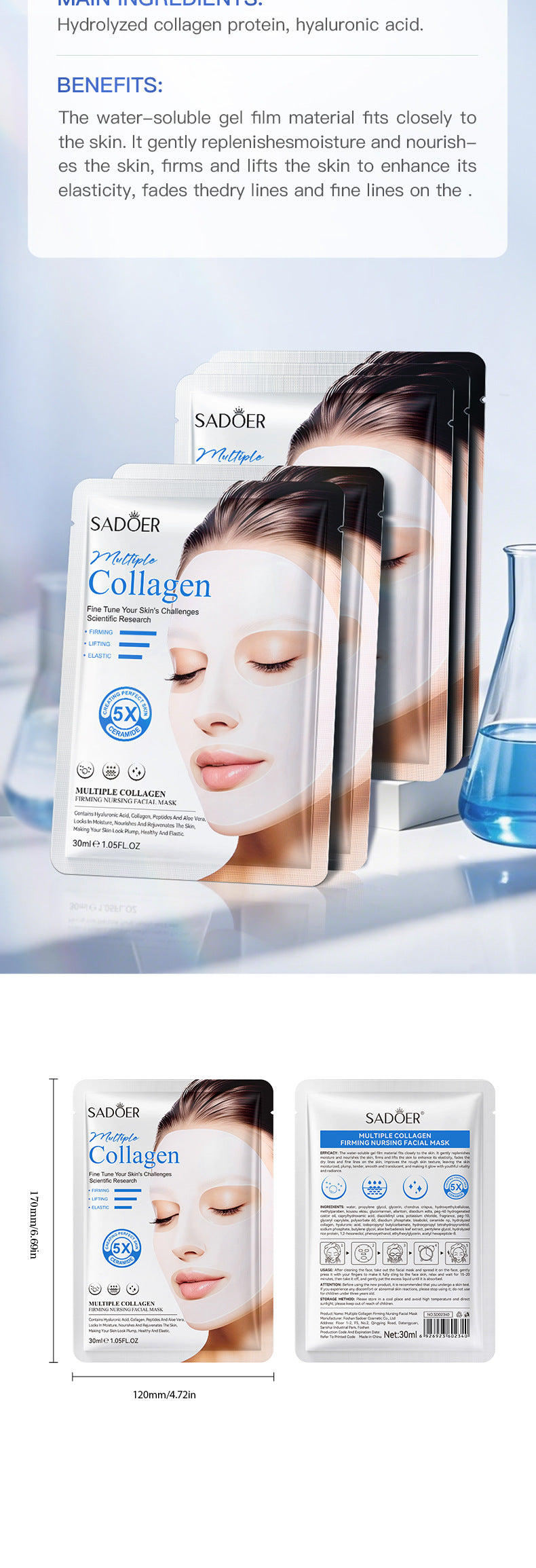 Multi Collagen Mask30ml Hydrating Moisturizing Firming Face Mask Export Manufacturer Wholesale