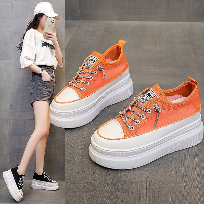 Thick-soled inner height-increasing white sneakers for women with breathable mesh2025Summer New All-Matching8cm Small Size Casual Platform Shoes