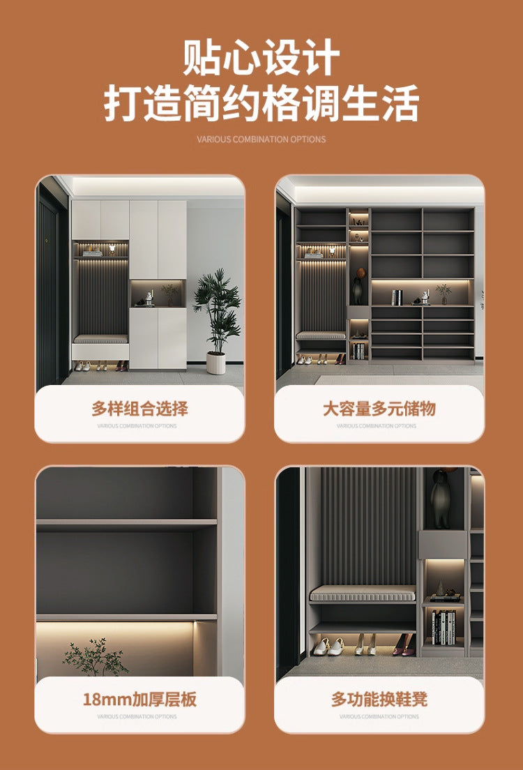 Solid Wood Entryway Shoe Cabinet Home Integrated Cabinet Top-to-Top Cream Style Simple Integrated Partition Large Capacity Doorway Shoe Cabinet