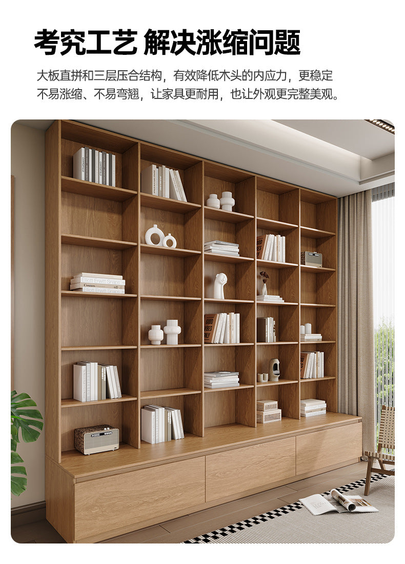 All-Oak Study Room Full-Wall Card Holder Integrated Bookcase Bookshelf Living Room Ceiling-To-Ceiling Solid Wood Display Cabinet