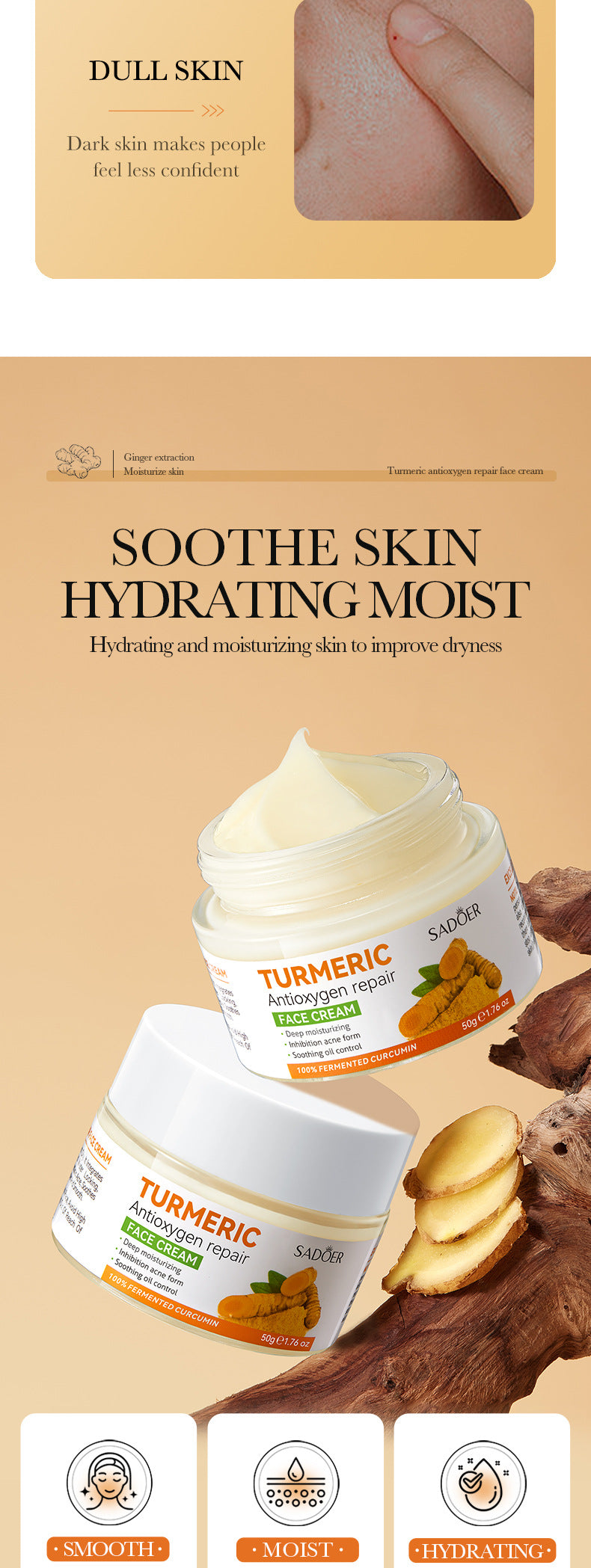 Full English Turmeric Face Cream50g SADOER Moisturizing, rejuvenating, hydrating, smooth moisturizing cream for  foreign trade wholesale